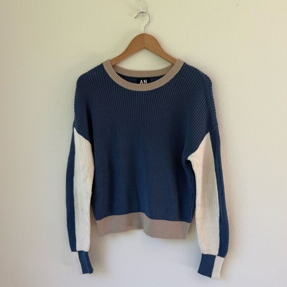 ANR+ Alp N Rock Colorblock Knit Sweater in Blue/Cream/Tan | Medium - Picture 3 of 5